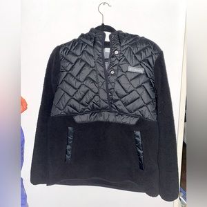 Columbia, medium, black jacket/sweater with hood.